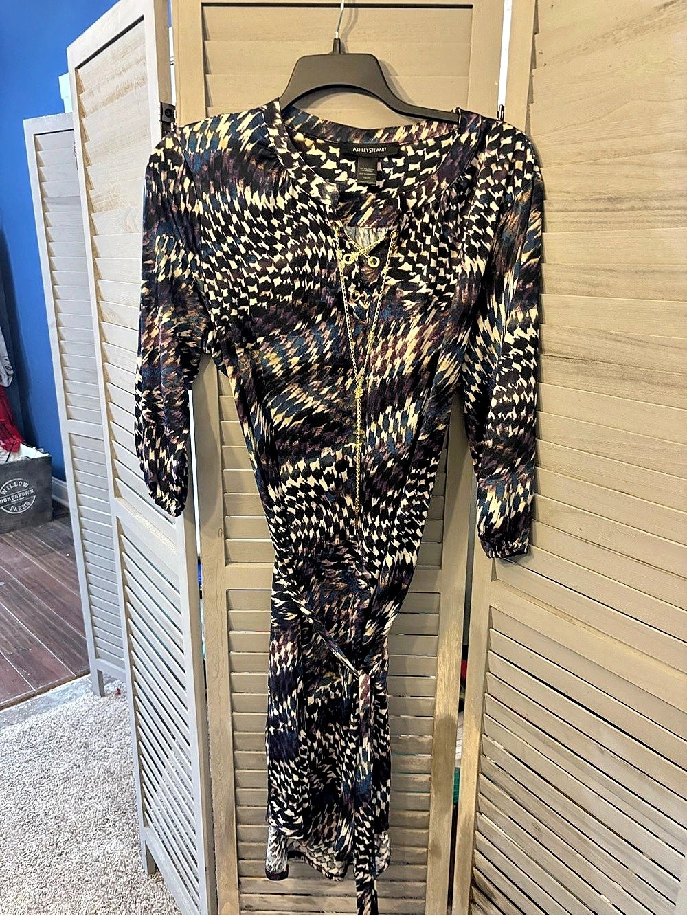 NWOT Ashley Stewart Abstract Long Sleeve Dress Black & Gold Size 18/20